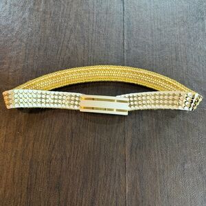 Vintage Gold & White Fish Scale Stretch Belt with Rectangular Buckle